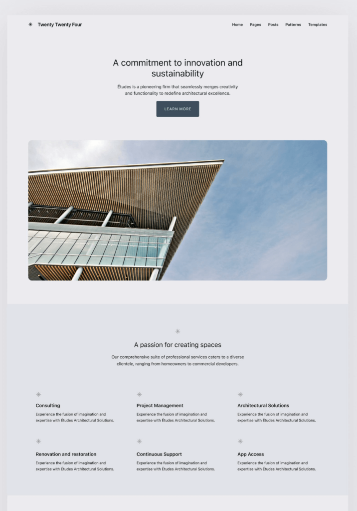 Variation of wordpress twenty twenty four theme: ice
